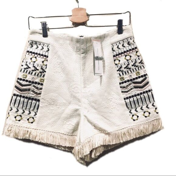 STUNNING French connection Fringe Embroidered Beaded boho shorts 8 FLAWED - Picture 1 of 12